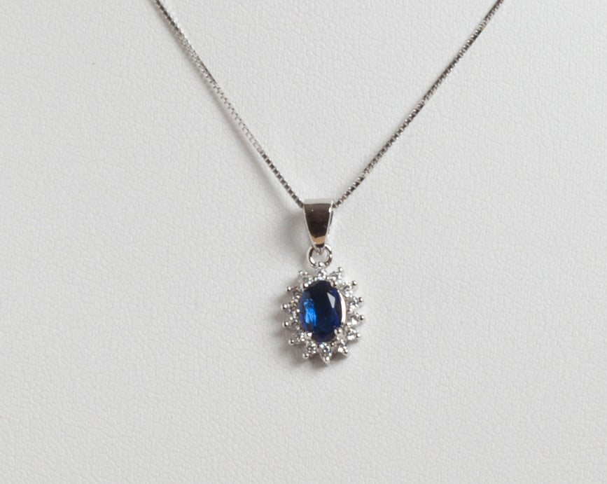 Lady Collana in argento 925 rodiato e zircone Blu