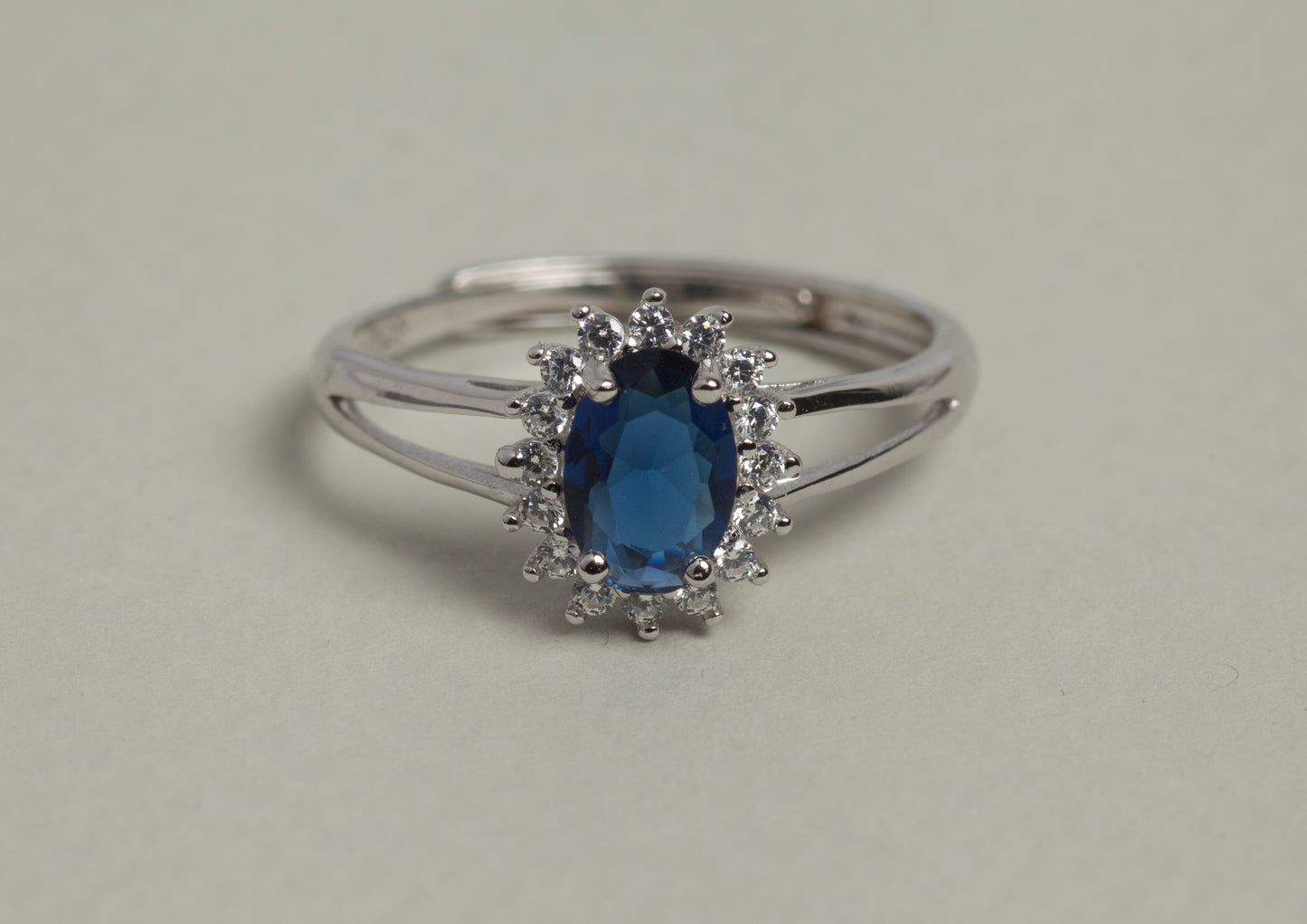 Lady Anello regolabile in argento 925 rodiato e zirconi Blu