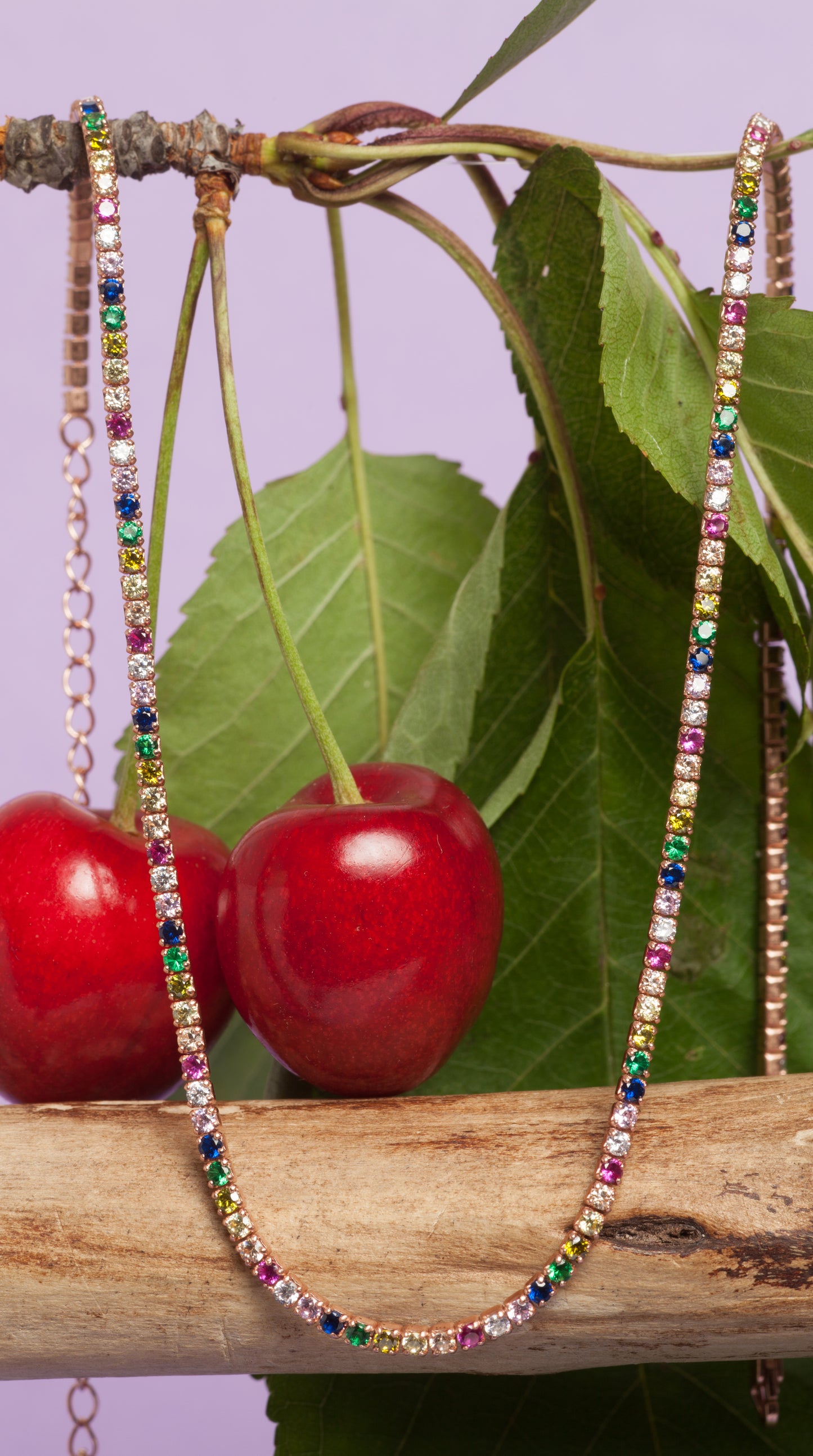 Collana Tennis in argento 925 rodiato e zirconi multicolore
