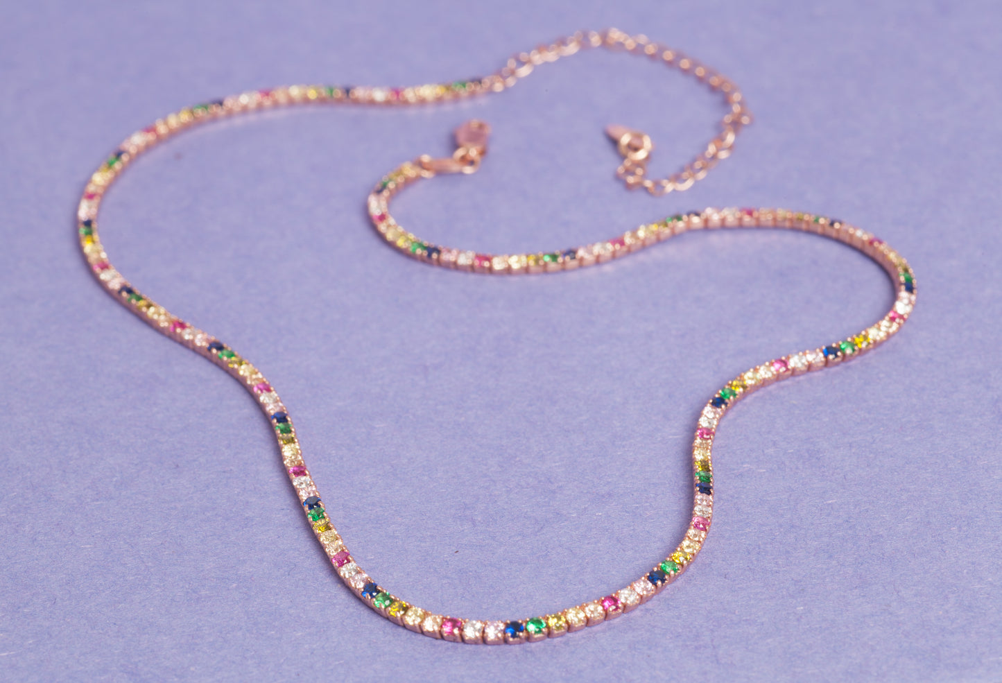 Collana Tennis in argento 925 rodiato e zirconi multicolore