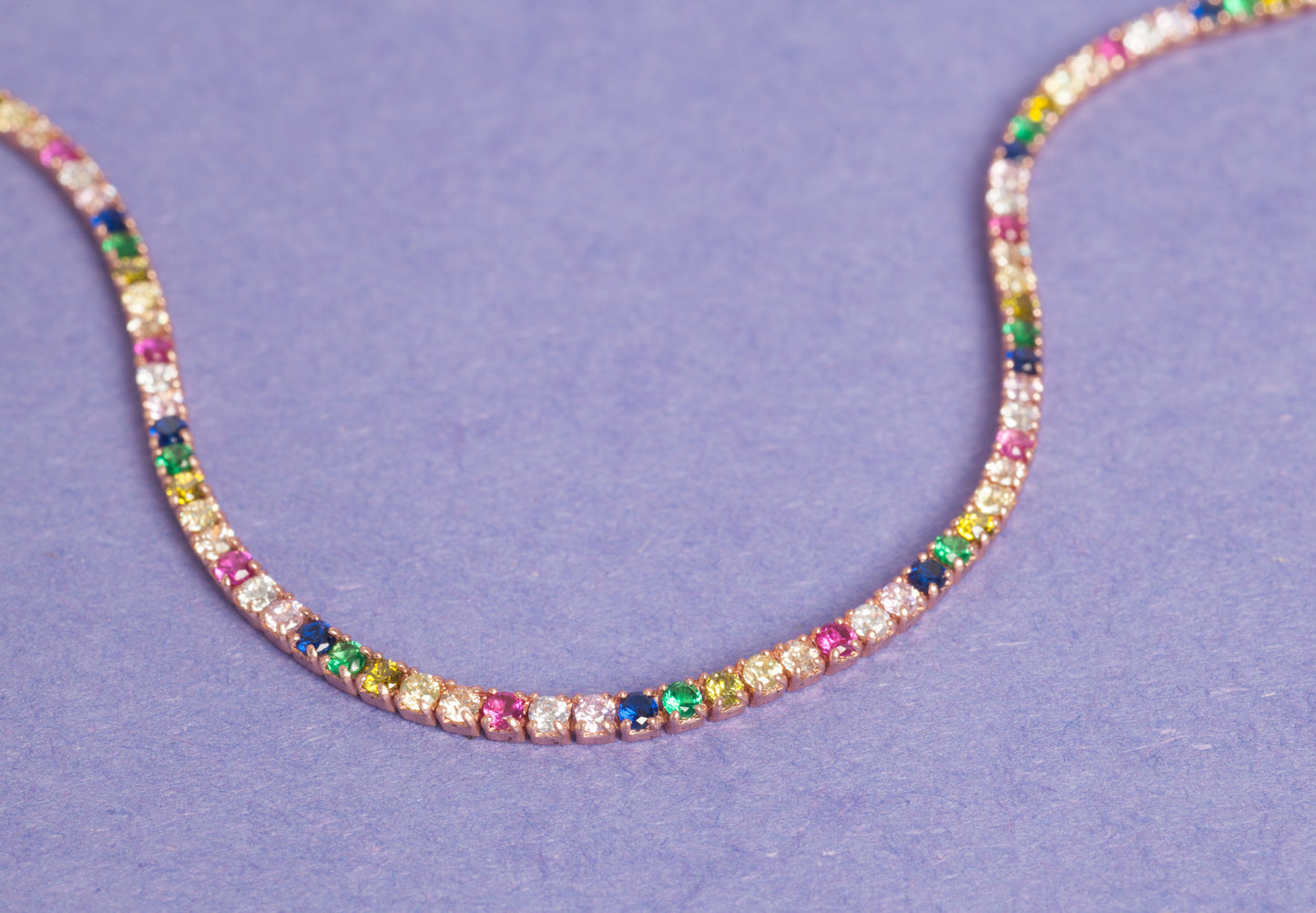 Collana Tennis in argento 925 rodiato e zirconi multicolore