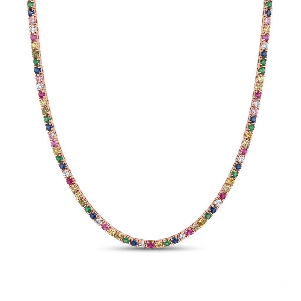 Collana Tennis in argento 925 rodiato e zirconi multicolore