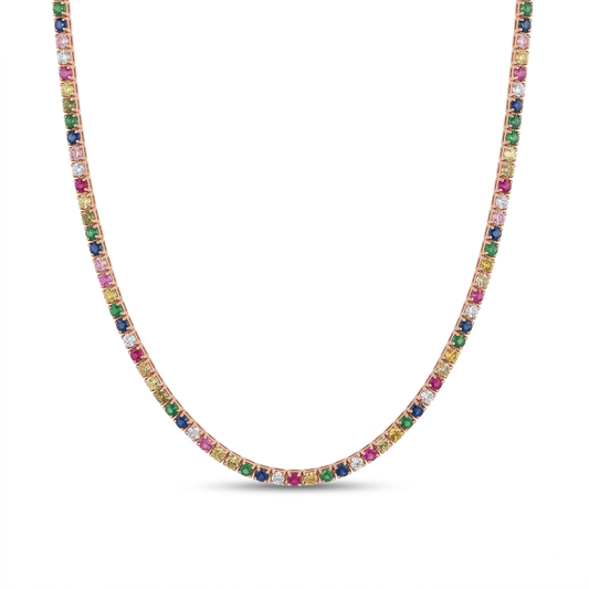 Collana Tennis in argento 925 rodiato e zirconi multicolore