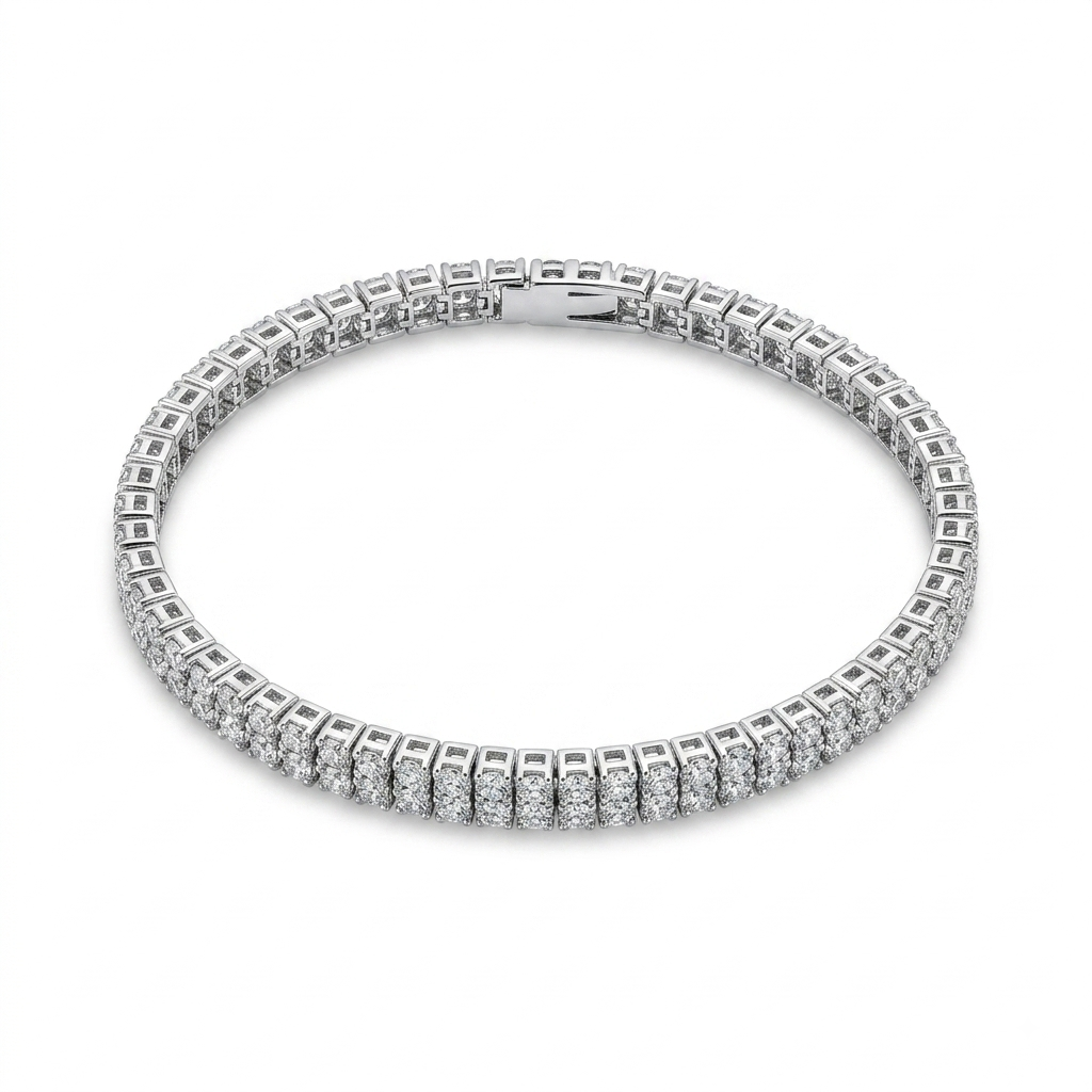 Match Point 2.0. Bracciale tennis in argento 925 con due file di zirconi bianchi da 2 mm