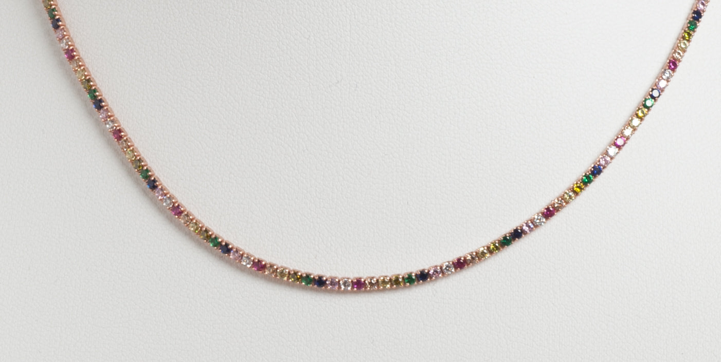 Collana Tennis in argento 925 rodiato e zirconi multicolore