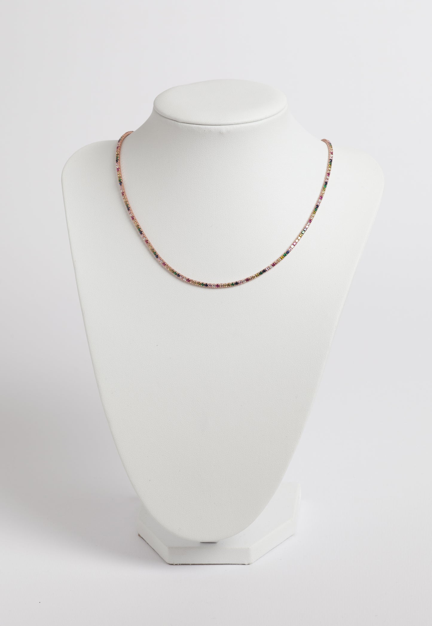Collana Tennis in argento 925 rodiato e zirconi multicolore