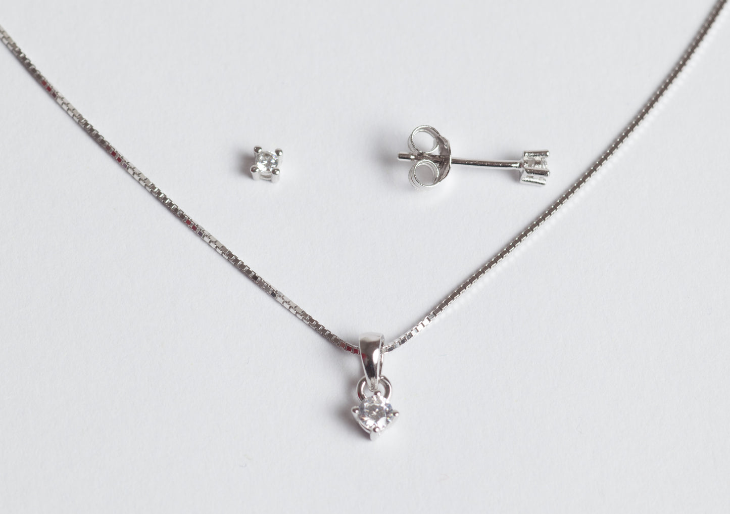 Lux New Parure collana (3mm) e orecchini (2mm) in argento 925 rodiato e zirconi