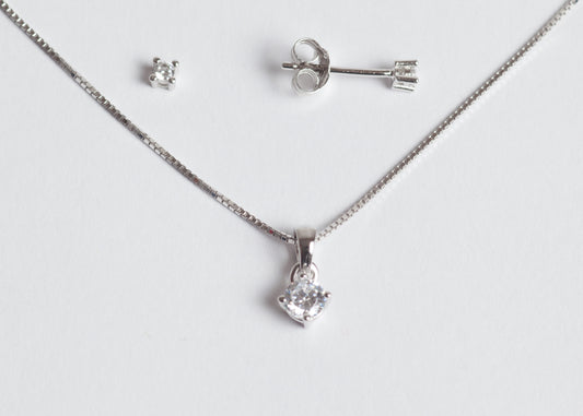 Lux New Parure collana (4mm) e orecchini (2mm) in argento 925 rodiato e zirconi