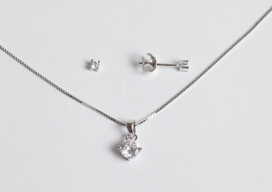Lux New Parure collana (5mm) e orecchini (2mm) in argento 925 rodiato e zirconi
