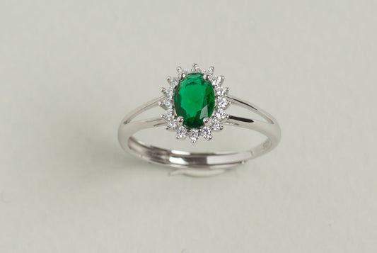 Lady Anello regolabile in argento 925 rodiato e zirconi Verde