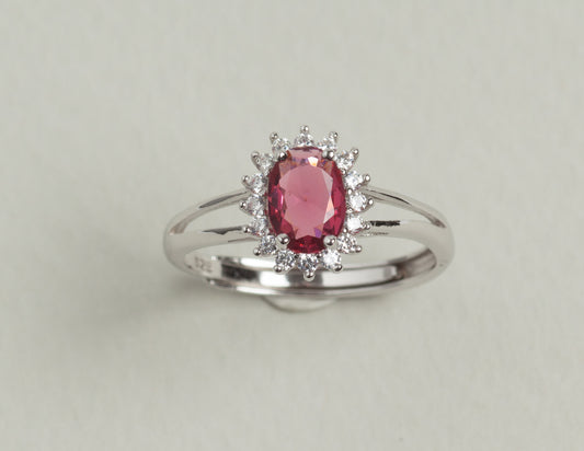 Lady Anello regolabile in argento 925 rodiato e zirconi Rosso