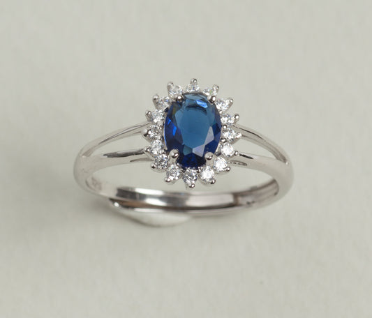 Lady Anello regolabile in argento 925 rodiato e zirconi Blu