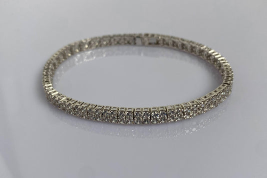 Match Point 2.0. Bracciale tennis in argento 925 con due file di zirconi bianchi da 2 mm