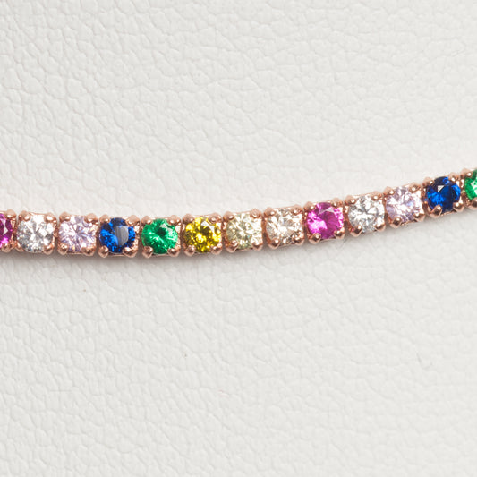 Collana Tennis in argento 925 rodiato e zirconi multicolore